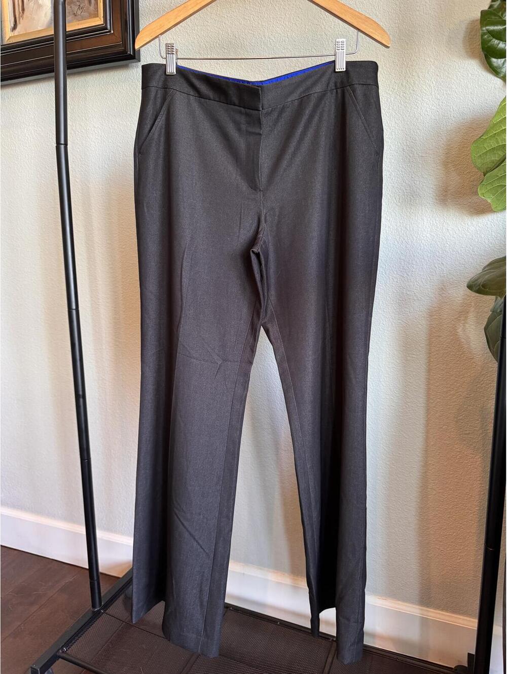 Tahari Wide Leg Dress Pants Black Size 14 NWT Blue Trim Work Trousers